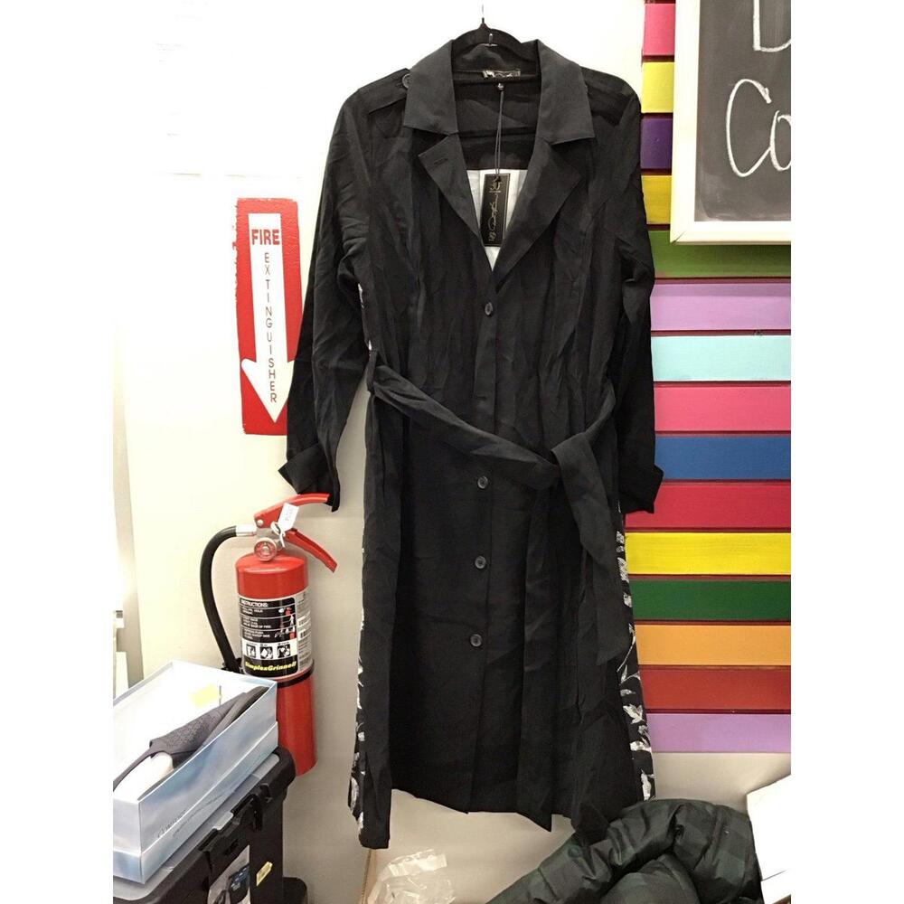 Diane Gilman women’s trench coat size large black floral new from HSN